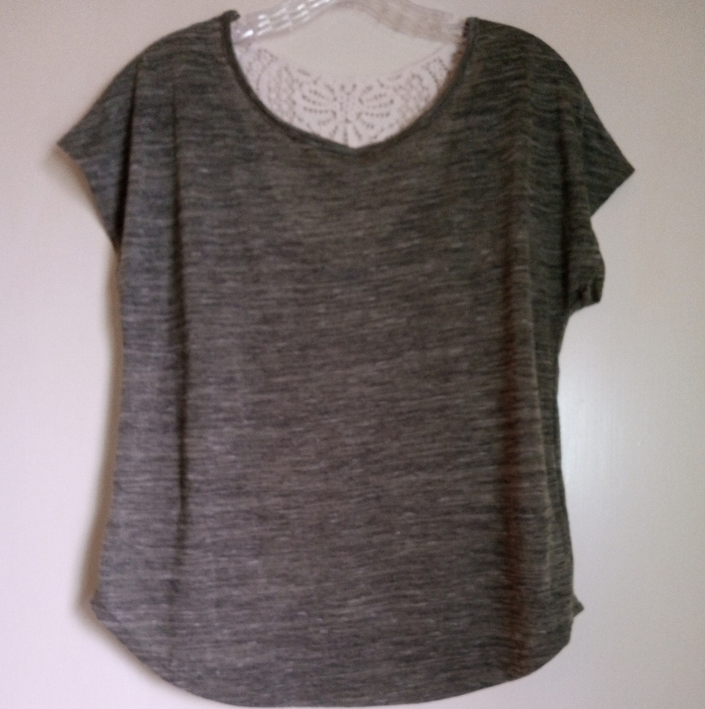 Apt 9 boat neck top with dolman sleeves and crochet back inlay
